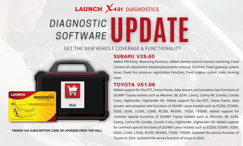 LAUNCH X431 DIAGNOSTIC SOFTWARE UPDATE for Subaru and Toyota