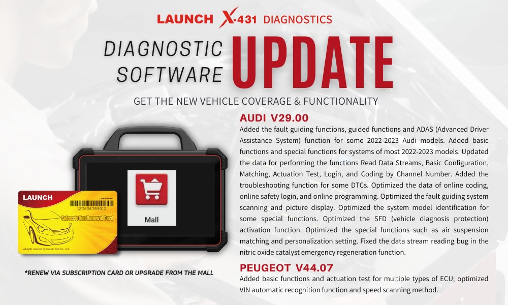 Launch X431 Diagnostic Software Update for AUDI, PEUGEOT