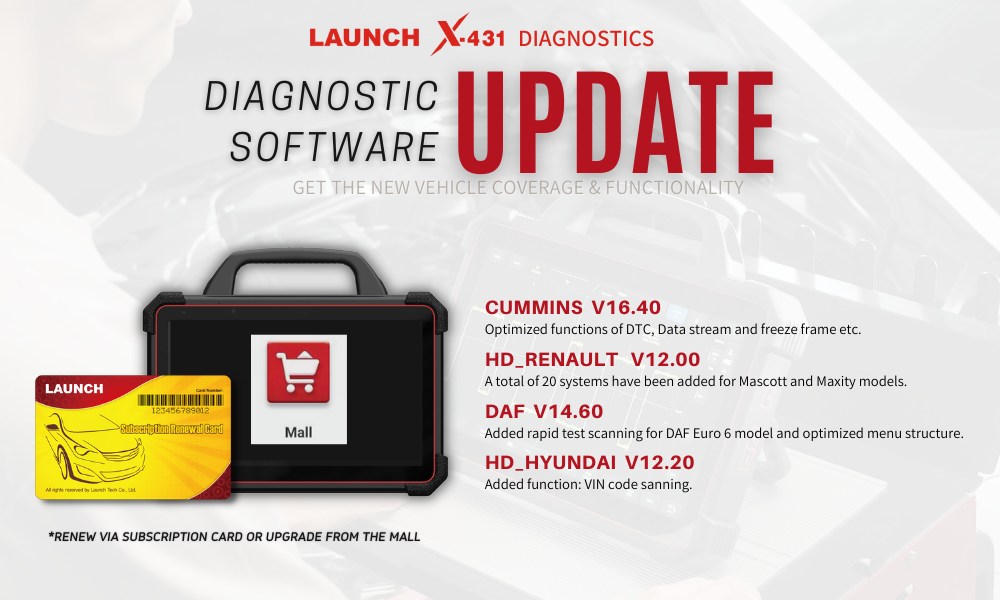 Launch X431 Diagnostic Software Update for CUMMINS, HD_ RENAULT, DAF, HD_ HYUNDAI