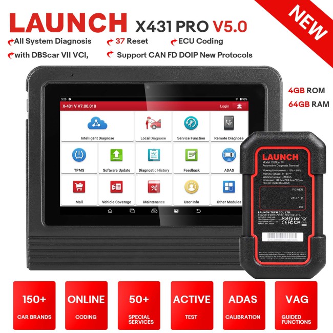 2024 Launch X431 V (V5.0) Bidirectional Scanner Full System Diagnostic Tool With DBSCAR VII Support CAN FD & DOIP, 37+ Service, VAG Guide