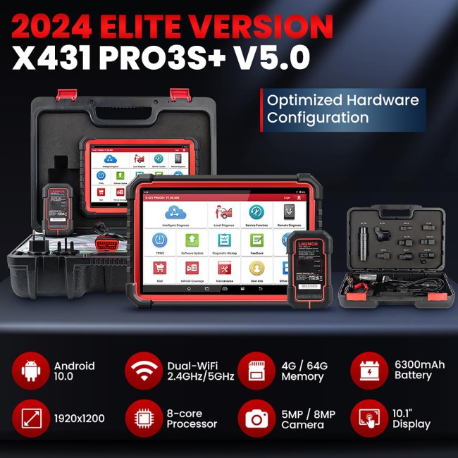 2024 Launch X431 PRO3S+ V5.0 Elite Bi-Directional Scan Tool, New VCI, CANFD, Topology Map, Online Coding, AutoAuth FCA SGW, VAG Guided, 41+ Services