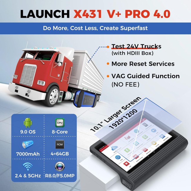 LAUNCH X431 V+ 4.0 Bluetooth Diagnostic Scan Tool Full System Bi-bidirectional Scanner Topology Mapping, Online Coding, 41+ Services, AutoAuth FCA SGW