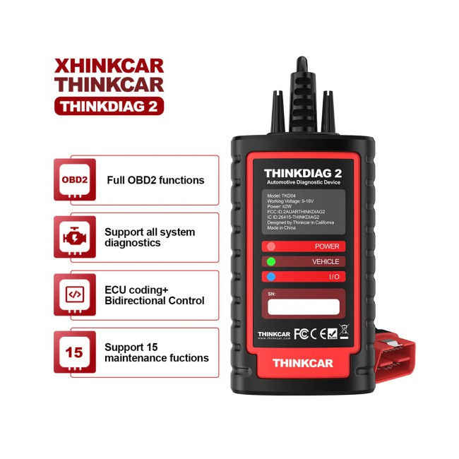 THINKCAR Thinkdiag 2 Bidirectional OBD2 All System Diagnostic Scanner for iOS & Android, Bluetooth, 15+ Reset, ECU Coding, CANFD, AutoVIN