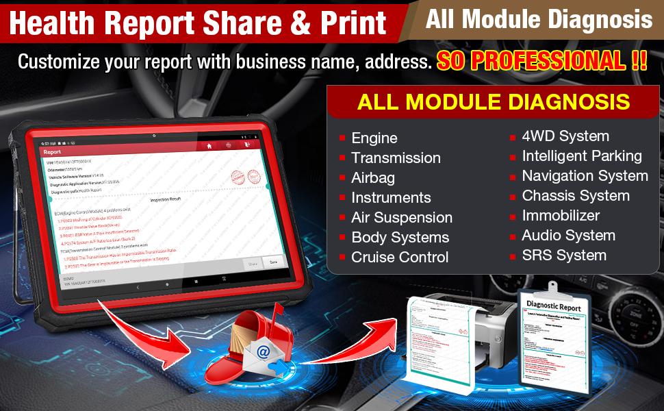 Launch X431 PRO3S+ Scanner FULL SYSTEMS Diagnose — Health Report Share & Print