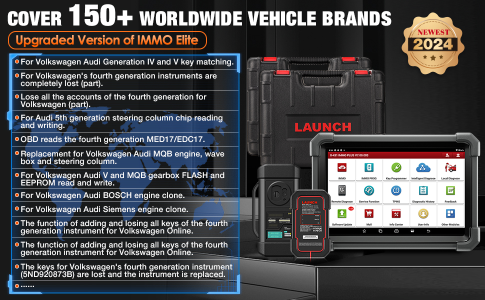 LAUNCH X431 IMMO PLUS cover 150+ worldwide vehicle brands