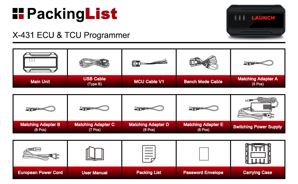 LAUNCH X431 ECU & TCU Programmer package list